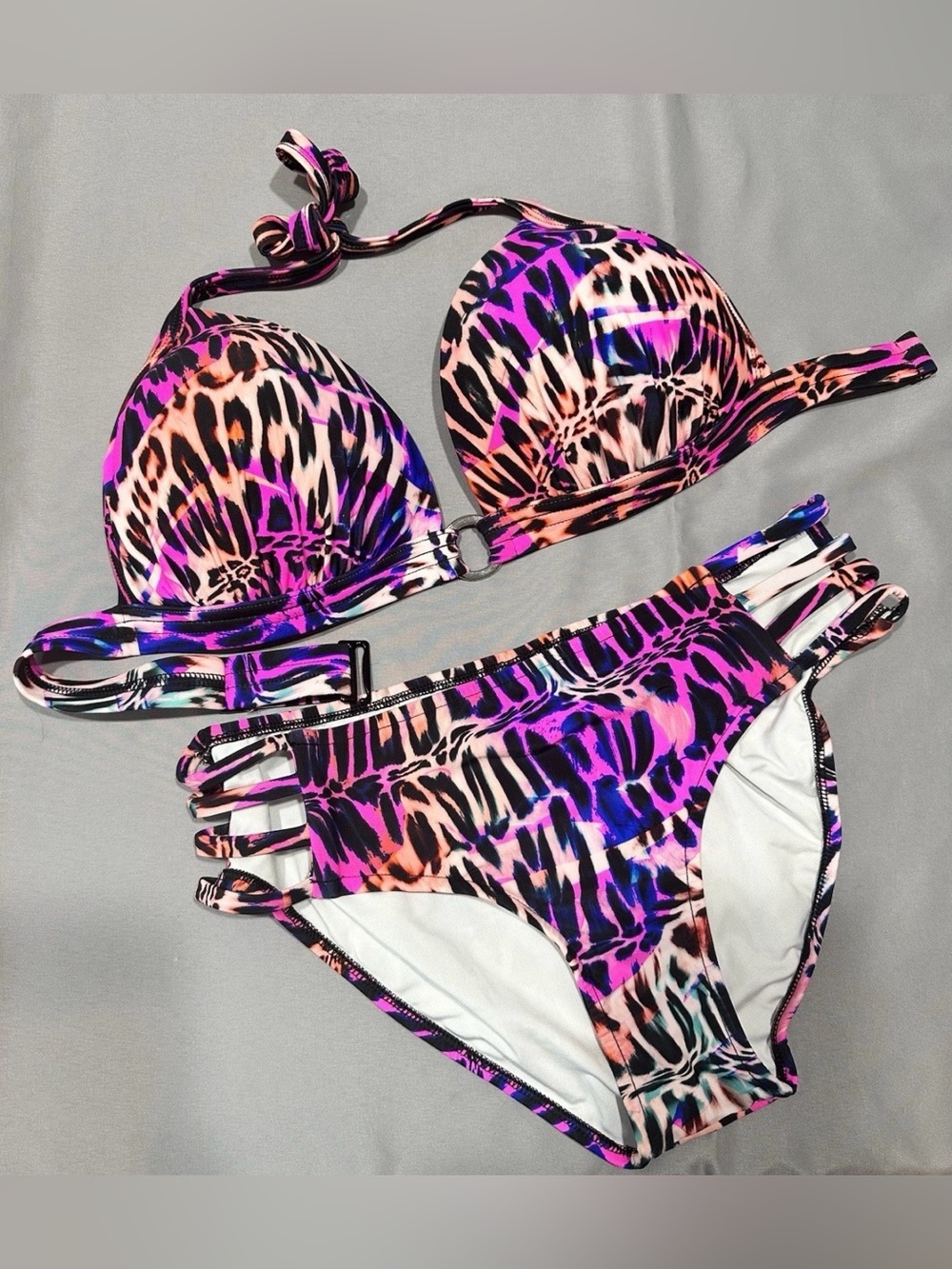 Venus Goddess Push Up halter bikini top & bottom Neon Animal print